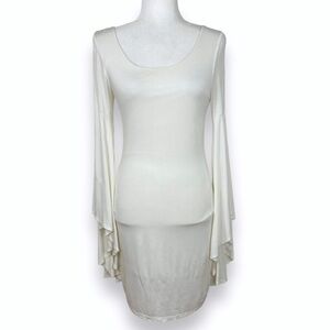 Forever21 Womens Dress Sheath bodycon Mini Stretchy Flare Sleeves White M